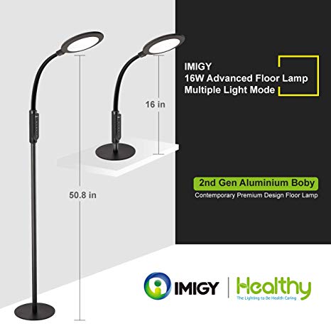 Floor Lamp 16W 3rd Gen LED Lamp, IMIGY 900 Lumens Flexible Gooseneck Office Work Light with Touch Control Panel, 5-Level Brightness and 4 Color Temperature Dimmable Eye-Care Technology Light, Black