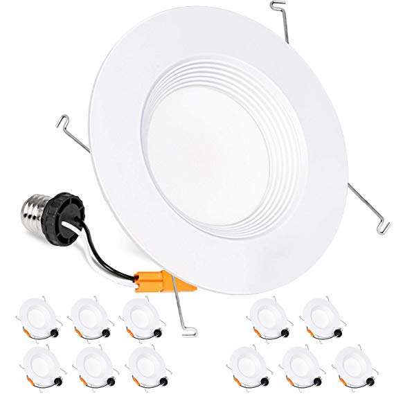 Hykolity 12 Pack 5/6 Inch LED Recessed Downlight Retrofit, 12W LED Can Light Bulb, Baffle Trim, 1000lm 5000K Daylight LED Recessed Ceiling Light, CRI90, Damp Rated, Dimmable, ETL Listed