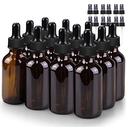 Glass Bottle Set, BonyTek 12 x 2oz Glass Spray Bottle, Amber Glass Eye Droppers Bottles for Watering Flowers Aromatherapy Cleaning and Window Disinfection Dilution Bottles