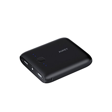 AUKEY Portable Charger Powerbank 10000mAh, 5V 1A Output and 5V 2.1A Output, 5V 2.1A Micro USB Input, for iPhone, HUAWEI, iPad, Kindle ect., with a 20cm Micro USB Charging Cable