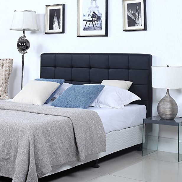 Modern Deluxe Tufted Black Bonded Leather Headboard (Full)