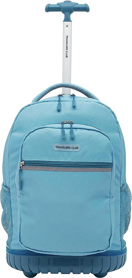 Travelers Club Rolling Backpack with Shoulder Straps, Aqua, 18-Inch