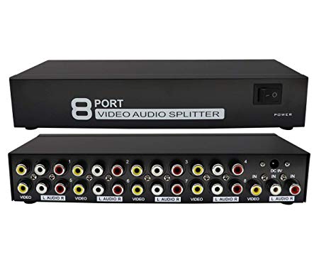 1 in 8 Out 3 RCA AV Audio Video Splitter Amplifier for Cable Box DVD DVR Analog TV 1x8 Port Splitter Composite 3 RCA Av Video Audio Switch Switcher(1 in 8 Out)