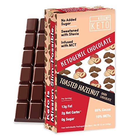 Kiss My Keto Low Carb Keto Chocolate, Toasted Hazelnut Keto Snack, (4-3oz) A Perfect Sweet Treat with MCT Oil for Ketogenic Diet Support Sugar-Free, Keto Friendly Foods - No Artificial Ingredients
