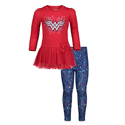 Warner Bros. Wonder Woman Girls' Fashion Tunic Top & Leggings Clothing Set