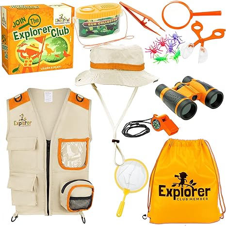 Premium Kids Explorer Kit with Extra Sturdy Accessories for 3-7 Year Olds - Bug Hunting Kit Explorer Costume Explorer Hat Vest for boys girls Outdoor Backyard Safari Nature Zoo Keeper STEM Educational