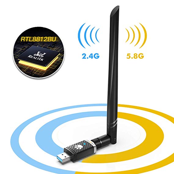 WiFi Adapter for PC Gaming 1300Mbps, USB 3.0 Wireless Adapter Dual Band 5GHz 802.11 AC Wifi Dongle 5dBi Antenna Support Desktop Laptop Windows XP/Vista/7/8/10 Mac, USB Flash Driver Included