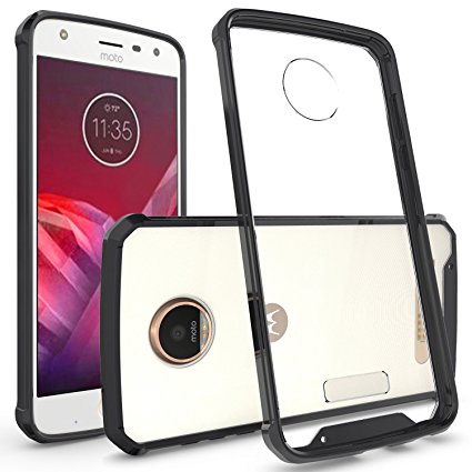 Moto Z2 Play Case, CoverON [ClearGuard Series] Hard Clear Back Cover with Flexible TPU Bumpers Slim Fit Phone Cover Case for Motorola Moto Z2 Play - Black / Clear