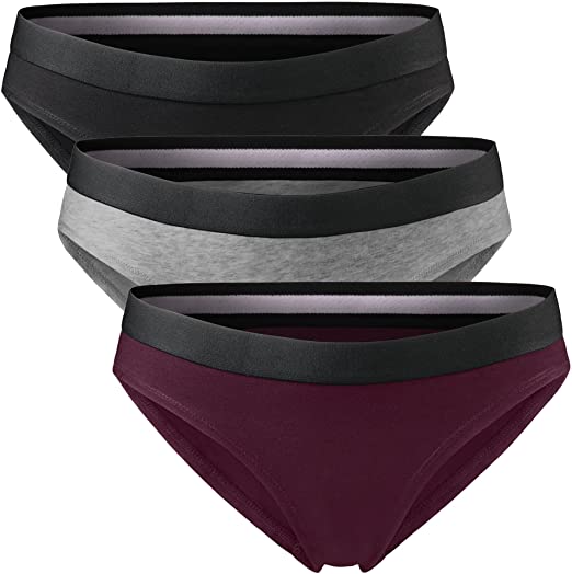 DANISH ENDURANCE Braguitas de Algodón Orgánico Elástico para Mujer, Pack de 3, Braga Ropa Interior con Cintura Elástica, Negra, Azul y Gris