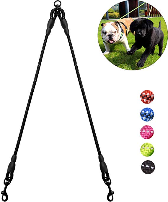 Taglory Double Dog Leash Coupler, Reflective Dual Leash 360°Tangle Free Soft Handle for Large Medium Small Dogs