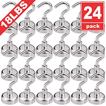 FINDMAG 18LBS Heavy Duty Magnetic Hooks（24 Pack), Strong Neodymium Magnet Hook for Home, Kitchen, Workplace, Office and Garage