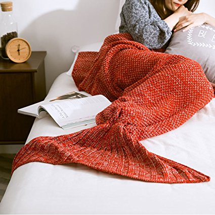 APPHOME Mermaid Tail Blanket Crochet and Mermaid Blanket for Baby, Super Soft Sleeping All Seasons Blankets (36" X 20", RED)