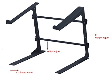DJ Laptop Stand - Attachable With Clamps, Adjustable Shelf, Easy To Carry, Three Different Assembly Options, Lightweight & Durable, For Performance Venues & Mobile DJs, GMI Pro