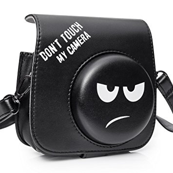 CAIUL Groovy Emoji PU Leather Case Bag for Instax Mini 8 8  9 Camera -- Black, DON'T TOUCH MY CAMERA