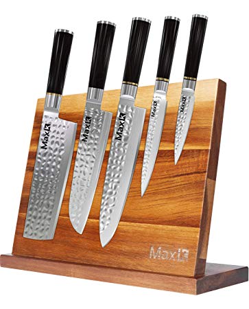 Max K Magnetic Knife Block without Knives - Utensil Storage Rack with Strong Magnets - Solid, Stable and Thick Wooden Mount Holder - Butcher, Chef, Kitchen Countertop Display Board - 10.8"x3.9"x8.3"