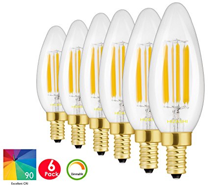 Hizashi Fully Dimmable （0-100%） High CRI 90+ 6 Pack Daylight 5000K 650 Lumens LED Candelabra Base Bulbs - E12 Chandelier Candle Lights