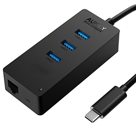 USB Hub, AUKEY USB C Ethernet Hub with 3 USB Ports   Ethernet Port for MacBook, Chrome Book Pixel and More