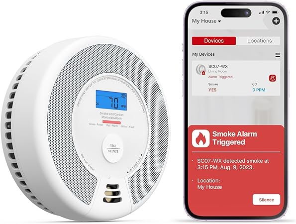 X-Sense Wi-Fi Smoke and Carbon Monoxide Alarm with Replaceable Battery, Smart Smoke and CO Alarm for Home Compatible with X-Sense Home Security App, SC07-WX, 1-Pack