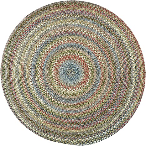 Super Area Rugs Gemstone Made in USA Braided Rug Colorful Kitchen Living Room Carpet, Peridot 8' X 8'