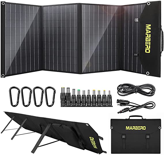 MARBERO 100W Solar Panel, Portable Foldable Solar Panel Kit Battery Charger with 18V DC Output, QC3.0/PD 60W/USB Ports, Waterproof for Portable Power Station Generator, Boat, RV, Camping, Cell Phone