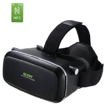 Glyby 3D VR Virtual Reality Glasses Headset with Head-mounted Headband and NFC Tag for 35-60 Inch Google iPhone Samsung Note LG Nexus HTC Moto SmartphonesBetter than Google Cardboard