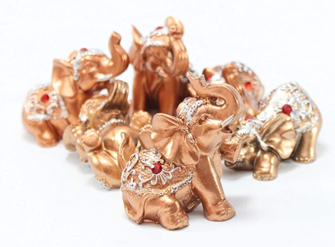 Set of 6pcs Feng Shui Gold Color Lucky Elephants Statues Figurine Home Decor Housewarming Birthday Congratulatory Gift