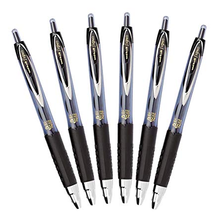 Uni-Ball Signo 207 Retractable Gel Pen, 0.38mm Ultra-Micro Point, Black, Pack of 6