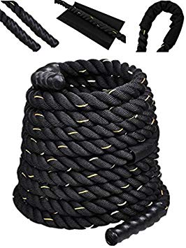 Comie 1.5'' 30ft Black Poly Dacron Battle Rope Exercise Workout Strength Training Rope Undulation Rope Fitness