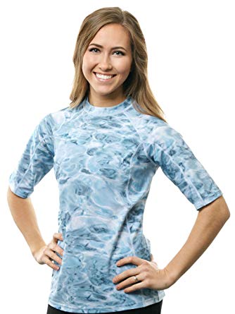 Aqua Design Rashguard Swim Shirts for Women Short Sleeve UV Rash Guard Shirt