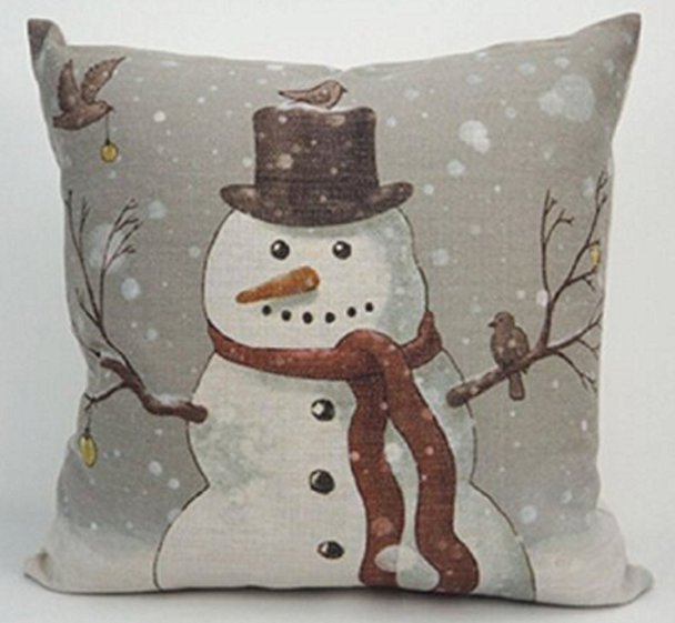 Snowman Christmas Theme Throw Pillow Case Cotton Blend Linen Cushion Cover Sofa Decorative Square 18 Inches(1)