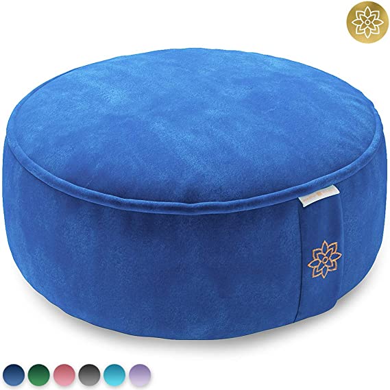 Mindful and Modern Velvet Meditation Cushion - Luxury Zafu Floor Pillow for Yoga - Large Buckwheat Meditation Pillow with Luxe Removable Cover in Six Colors