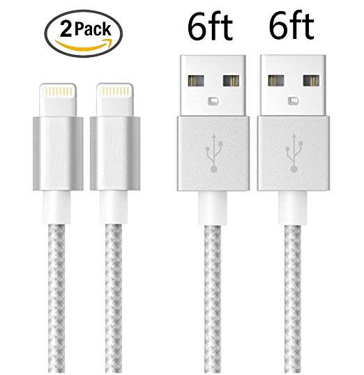 iPhone Cable,2Pack 6FT Nylon Braided Charging Cable Cord 8-Pin Lightning to USB Cable Charger Compatible with iPhone 7/7 Plus, 6s plus/6s/6 plus/6, se/5s/5c/5, iPad Air/Pro/Mini