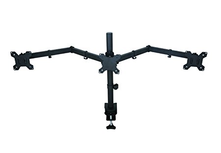 AM23T Fully Adjustable Triple Arm LED LCD Desk Mount Bracket Stand Gaming Station for Three 16-27" Screens with 45° Tilt, 180° Swivel & Height Level Adjustment