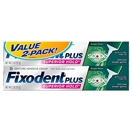 Fixodent Food Seal Plus Scope Denture Adhesive Cream Twin Pack, 2 Ounce