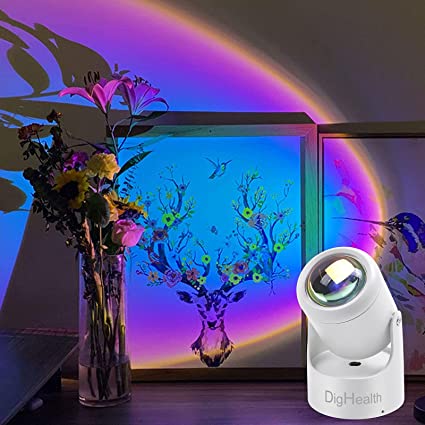 DigHealth Sunset Projection Lamp 180° Rotation Rainbow Projector Sunset Light, LED Romantic Visual Mood Night Light with USB Powered, Sunset Atmosphere Selfie Lamp for Photography, Party, Bedroom