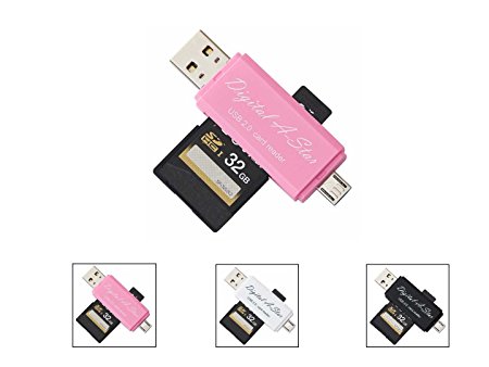 SD Card Adapter Digital A-star Micro USB OTG to USB 2.0 Adapter; SD/Micro SD Card Reader With Standard USB Male; Micro USB Male Connector For Smartphone; Tablets with OTG Function-pink