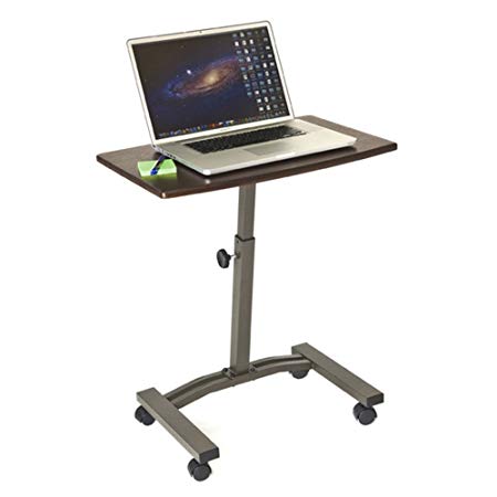 Seville Classics Mobile Laptop Computer Desk Cart, Height-Adjustable from 20.5" to 33", Walnut