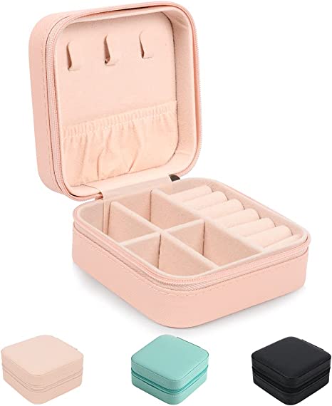 Small Jewelry Box, FOME Portable Jewelry Box Organizer PU Leather Mini Travel Jewelry Storage Case for Rings Earrings Necklace Bracelets Jewelry Gift for Women Girls Pink