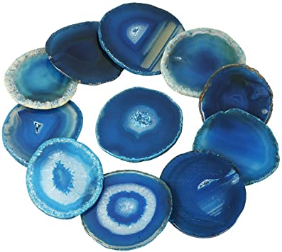 rockcloud 10 Pcs Agate Light Table Slices, Healing Crystals Geode Stones,Irregular Home Decoration Jewelry Making,Round,Blue