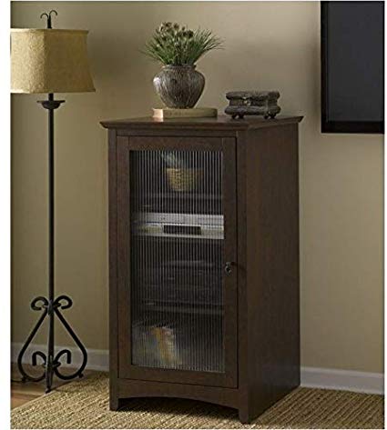 Pemberly Row Fluted Glass Audio Video Media Cabinet Bookcase in Madison Cherry