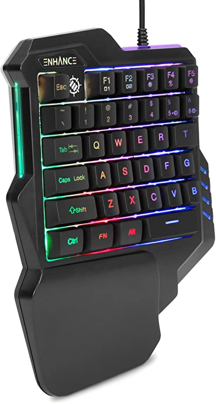 ENHANCE Gaming Keypad One Handed Keyboard Mini Gaming Keyboard - 7 Colour LED Backlit, Programmable Keys, Ergonomic Wrist Pad and Braided USB Cable - Great for eSports FPS and Action Games