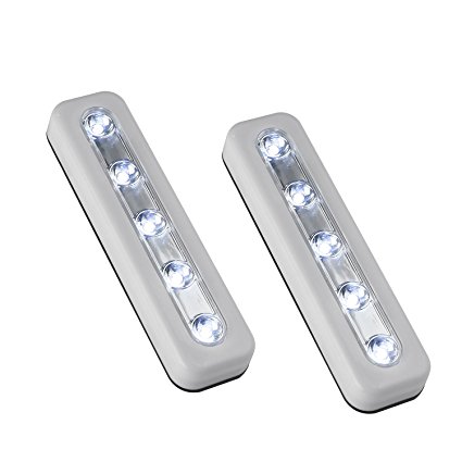VILONG Super Bright DIY Stick-on Anywhere 5-LED Touch Tap Light Push Light, Car, Sheds, Storage Room,LED Night Light(2 Pack) (White)