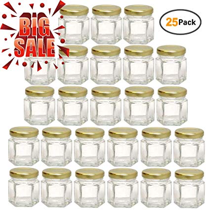 Woaiwo-q 1.5oz Hexagon Glass Jars 25 Pack (25, 1.5oz)