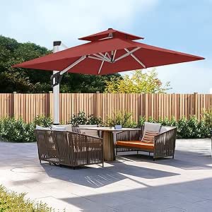 ABCCANOPY 10ft Patio Umbrella - Large Windproof Cantilever Umbrella with 360-degree Rotation, Fade-Resistant Outdoor Offset Square Umbrella for Backyard Garden Deck Pool, Burgundy