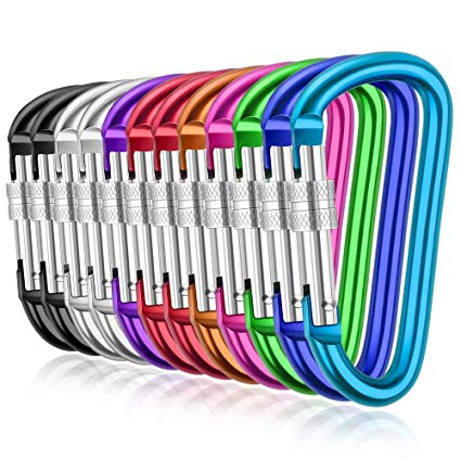 M MOOHAM Carabiner Clip Keychain - 12 pcs Aluminum Carabiner Small Keychain Clips D Pear Shape Spring Loaded Screw Gate Snap Hook Carabiner for Keychain Clips, Camping, Hiking, Water Bottles