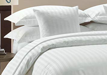 Precious Star Linen Hotel Quality Heavy 1000TC Zipper Closer 3pc Duvet Cover Set Damask White Striped Super king (98 x 108) Egyptian Cotton Expedited Shipping By