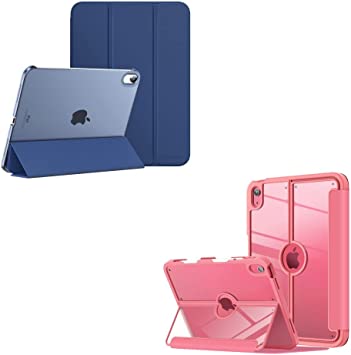 MoKo iPad 10th Generation Case with Pencil Holder, iPad Case 10th Generation 2022 10.9 inch, Built-in Screen Protector Clear Back, Stain Resistant Multi Angle Viewing Stand, Auto Wake/Sleep,Watermelon