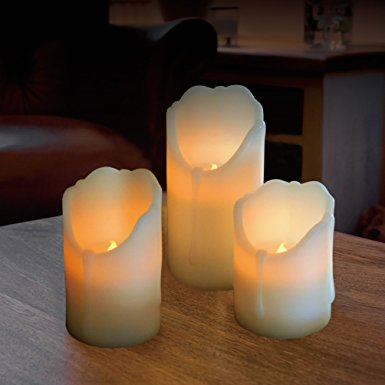 Set of 3 real Ivy wax Flickering Flameless LED Candles in 3 different lengths of 4”, 5” and 6”, making them ideal for Weddings, Birthdays, Christmas and all celebratory occasions