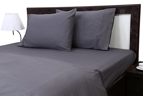 Cottington Lane 400 Thread count Sateen Weave Sheen & Softer feel 4 Pieces Bed Sheet Set 100% Pure Natural Cotton Super finish fit Mattress up to 15 Inches deep pocket. (Full, Solid Dark Grey)
