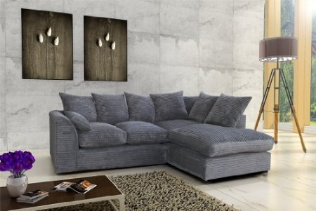 Porto Jumbo Cord Corner Sofa, Settee, Full Chenille Cord Fabric in Grey (Grey Right)